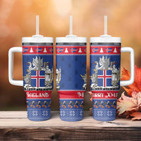 Iceland Christmas Tumbler With Handle Coat Of Arms Christmas Pattern - Wonder Print Shop