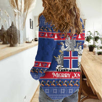 Iceland Christmas Women Casual Shirt Coat Of Arms Christmas Pattern - Wonder Print Shop
