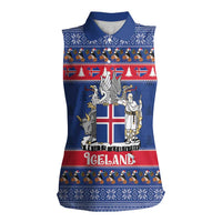 Iceland Christmas Women Sleeveless Polo Shirt Coat Of Arms Christmas Pattern - Wonder Print Shop