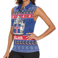 Iceland Christmas Women Sleeveless Polo Shirt Coat Of Arms Christmas Pattern - Wonder Print Shop