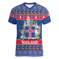 Iceland Christmas Women V-Neck T-Shirt Coat Of Arms Christmas Pattern - Wonder Print Shop