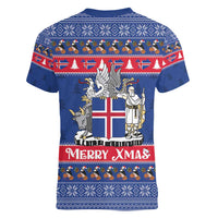 Iceland Christmas Women V-Neck T-Shirt Coat Of Arms Christmas Pattern - Wonder Print Shop