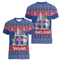 Iceland Christmas Women V-Neck T-Shirt Coat Of Arms Christmas Pattern - Wonder Print Shop