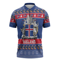 Iceland Christmas Zipper Polo Shirt Coat Of Arms Christmas Pattern - Wonder Print Shop