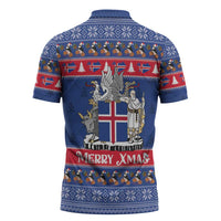 Iceland Christmas Zipper Polo Shirt Coat Of Arms Christmas Pattern - Wonder Print Shop