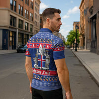 Iceland Christmas Zipper Polo Shirt Coat Of Arms Christmas Pattern - Wonder Print Shop