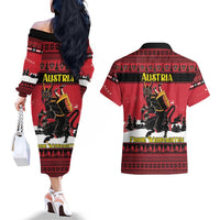 Austria Christmas Couples Matching Off The Shoulder Long Sleeve Dress and Hawaiian Shirt Krampus You Were Naughty - Wonder Print Shop