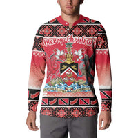 Personalized Trinidad and Tobago Christmas Button Sweatshirt Coat Of Arms Seamless Pattern - Wonder Print Shop