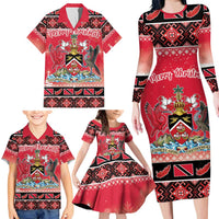 Personalized Trinidad and Tobago Christmas Family Matching Long Sleeve Bodycon Dress and Hawaiian Shirt Coat Of Arms Seamless Pattern - Wonder Print Shop