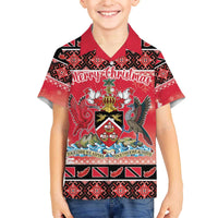 Personalized Trinidad and Tobago Christmas Family Matching Off The Shoulder Long Sleeve Dress and Hawaiian Shirt Coat Of Arms Seamless Pattern - Wonder Print Shop