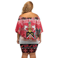Personalized Trinidad and Tobago Christmas Family Matching Off Shoulder Short Dress and Hawaiian Shirt Coat Of Arms Seamless Pattern - Wonder Print Shop