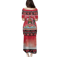 Personalized Trinidad and Tobago Christmas Family Matching Puletasi and Hawaiian Shirt Coat Of Arms Seamless Pattern - Wonder Print Shop