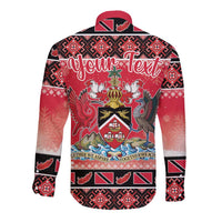 Personalized Trinidad and Tobago Christmas Long Sleeve Button Shirt Coat Of Arms Seamless Pattern - Wonder Print Shop