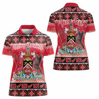 Personalized Trinidad and Tobago Christmas Women Polo Shirt Coat Of Arms Seamless Pattern - Wonder Print Shop