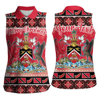Personalized Trinidad and Tobago Christmas Women Sleeveless Polo Shirt Coat Of Arms Seamless Pattern - Wonder Print Shop