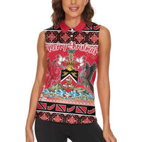 Personalized Trinidad and Tobago Christmas Women Sleeveless Polo Shirt Coat Of Arms Seamless Pattern - Wonder Print Shop