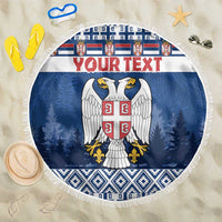 Personalized Serbia Christmas Beach Blanket Coat Of Arms - Blue Version - Wonder Print Shop