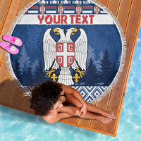 Personalized Serbia Christmas Beach Blanket Coat Of Arms - Blue Version - Wonder Print Shop