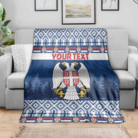 Personalized Serbia Christmas Blanket Coat Of Arms - Blue Version