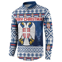Personalized Serbia Christmas Button Sweatshirt Coat Of Arms - Blue Version - Wonder Print Shop
