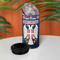 Personalized Serbia Christmas 4 in 1 Can Cooler Tumbler Coat Of Arms - Blue Version - Wonder Print Shop
