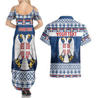 Personalized Serbia Christmas Couples Matching Summer Maxi Dress and Hawaiian Shirt Coat Of Arms - Blue Version - Wonder Print Shop