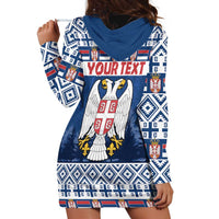 Personalized Serbia Christmas Hoodie Dress Coat Of Arms - Blue Version - Wonder Print Shop