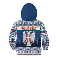 Personalized Serbia Christmas Kid Hoodie Coat Of Arms - Blue Version - Wonder Print Shop