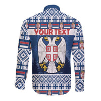Personalized Serbia Christmas Long Sleeve Button Shirt Coat Of Arms - Blue Version - Wonder Print Shop
