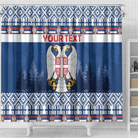 Personalized Serbia Christmas Shower Curtain Coat Of Arms - Blue Version