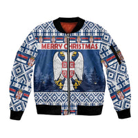 Personalized Serbia Christmas Sleeve Zip Bomber Jacket Coat Of Arms - Blue Version - Wonder Print Shop