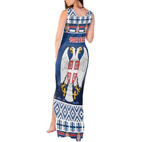 Personalized Serbia Christmas Tank Maxi Dress Coat Of Arms - Blue Version - Wonder Print Shop