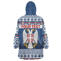 Personalized Serbia Christmas Wearable Blanket Hoodie Coat Of Arms - Blue Version - Wonder Print Shop