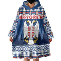 Personalized Serbia Christmas Wearable Blanket Hoodie Coat Of Arms - Blue Version - Wonder Print Shop