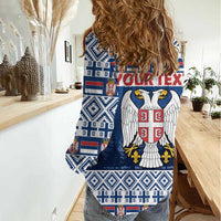 Personalized Serbia Christmas Women Casual Shirt Coat Of Arms - Blue Version - Wonder Print Shop