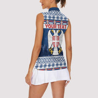 Personalized Serbia Christmas Women Sleeveless Polo Shirt Coat Of Arms - Blue Version - Wonder Print Shop
