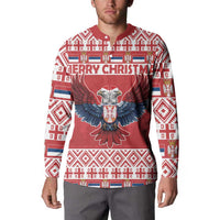 Personalized Serbia Christmas Button Sweatshirt Double-Headed Eagle - Red Version - Wonder Print Shop