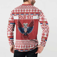 Personalized Serbia Christmas Button Sweatshirt Double-Headed Eagle - Red Version - Wonder Print Shop