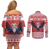 Personalized Serbia Christmas Couples Matching Off Shoulder Short Dress and Long Sleeve Button Shirt Double-Headed Eagle - Red Version - Wonder Print Shop