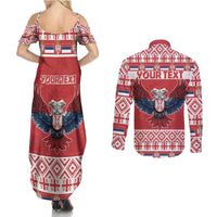 Personalized Serbia Christmas Couples Matching Summer Maxi Dress and Long Sleeve Button Shirt Double-Headed Eagle - Red Version - Wonder Print Shop