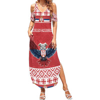 Personalized Serbia Christmas Family Matching Summer Maxi Dress and Hawaiian Shirt Double-Headed Eagle - Red Version - Wonder Print Shop