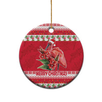 Personalized Trinidad and Tobago Christmas Ceramic Ornament Scarlet Ibis with Chaconia Flowers - Wonder Print Shop