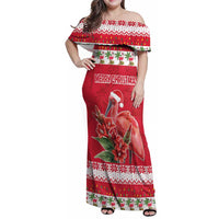 Personalized Trinidad and Tobago Christmas Family Matching Off Shoulder Maxi Dress and Hawaiian Shirt Scarlet Ibis with Chaconia Flowers - Wonder Print Shop