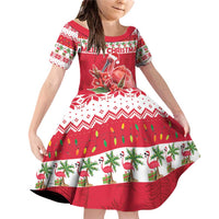 Personalized Trinidad and Tobago Christmas Family Matching Off Shoulder Short Dress and Hawaiian Shirt Scarlet Ibis with Chaconia Flowers - Wonder Print Shop