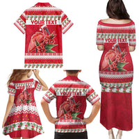 Personalized Trinidad and Tobago Christmas Family Matching Puletasi and Hawaiian Shirt Scarlet Ibis with Chaconia Flowers - Wonder Print Shop