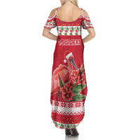 Personalized Trinidad and Tobago Christmas Family Matching Summer Maxi Dress and Hawaiian Shirt Scarlet Ibis with Chaconia Flowers - Wonder Print Shop