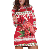 Personalized Trinidad and Tobago Christmas Hoodie Dress Scarlet Ibis with Chaconia Flowers - Wonder Print Shop