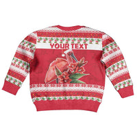Personalized Trinidad and Tobago Christmas Kid Ugly Christmas Sweater Scarlet Ibis with Chaconia Flowers - Wonder Print Shop