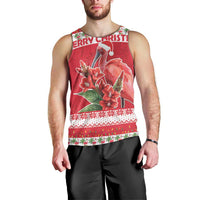 Personalized Trinidad and Tobago Christmas Men Tank Top Scarlet Ibis with Chaconia Flowers - Wonder Print Shop