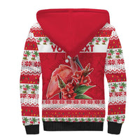 Personalized Trinidad and Tobago Christmas Sherpa Hoodie Scarlet Ibis with Chaconia Flowers - Wonder Print Shop